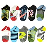 Spongebob Squarepants No Show Socks - Spongebob, Squidward, Patrick, Mr Krabs - Kids 10-Pairs of Socks Set (Sponge, Small - Kids Shoe Size 7-10)