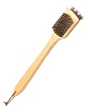 Rocky Mountain Goods Wooden Handle Grill Brush with Scraper - Long Solid Wood Handle - Stainless Steel Bristles - Non Scratch BBQ Grill Brush - Works for All Grill Types - Leather Hang Loop