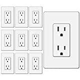 [10 Pack] BESTTEN Decorator Wall Receptacle Outlet, Non-Tamper-Resistant, 15A/125V/1875W, for Residential and Commercial, UL Listed, White