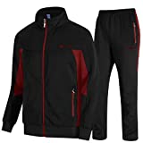 TBMPOY Men's Tracksuit Athletic Sports Casual Full Zip Sweatsuit Black/Wine Red M