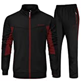 YSENTO Mens Sweat Suits 2 Pieces Warm Up Suits Full Zip Workout Jogging Sports Tracksuits Black Red L