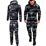 Mens Casual Relaxed Fit Camo Tracksuits 2 Pieces Set Men's Fashion Sweatsuits Hoodie Sports Suit Athletic Comfy Sets Jogging Set Grey Camo-2XL