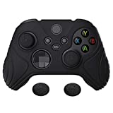 eXtremeRate PlayVital Samurai Edition Black Anti-Slip Controller Grip Silicone Skin, Ergonomic Soft Rubber Protective Case Cover for Xbox Series S/X Controller with Black Thumb Stick Caps