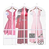QEES Garment Bags for Hanging Clothes, 3 PCS Clear Dance Garment Bag with Pockets, Full Zipper Costume Bags, Waterproof Suit Travel Bags for Dance Costumes with 4 Large Pockets 23.6"×50"