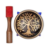 Tree of Life Prayer Bowl - Tibetan Singing Bowl – Hand Crafted Chakra Singing Bowl Set with Mallet & Cushion – Brass 4” Sound Therapy Bowl for Meditation, Yoga & Gift – Deep Sound by Bim–Bam–Bom