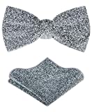 TIE G Men's Glitter Velvet Bow Tie + Pocket Square Set in Gift Box for Wedding, Party : Glittering Effects, Unisex Design (Twinkling Silver)