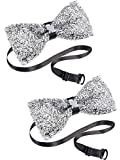 Blulu 2 Pieces Rhinestone Bow Ties Party Banquet Bowties Men's Pre-tied Bow Ties for Wedding and Parties (Silver)