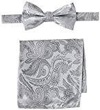 STACY ADAMS mens Classic Pretied With Pocket Square Bow Tie, Silver, Regular US
