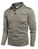 COOFANDY Men Fashion Smart Sweatshirt Button Down Collar knit Pullover Sweater Khaki