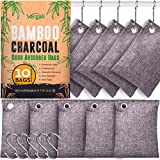 Bamboo Charcoal Bags Odor Absorber 10x100g w Hooks. Nature Fresh Bamboo Charcoal Air Purifying Bags Activated Charcoal Odor Absorbers for Home, Charcoal Deodorizer Bags and Shoe Closet Odor Eliminator