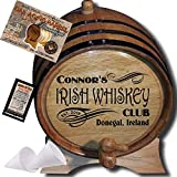 Personalized American Oak Irish Whiskey Aging Barrel (205) - Custom Engraved Barrel From Skeeter's Reserve Outlaw Gear - MADE BY American Oak Barrel - (Natural Oak, Black Hoops, 2 Liter)