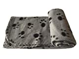 WOWOWMEOW Pet Blanket Paw Print Warm Dog Cat Fleece Blankets Soft Sleep Mat Bed Cover for Kitten Puppy and Other Small Animals (S, Grey)