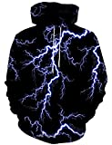Asylvain Classic Black Hoodies with 3D Graphic Lightning Design Novelty Funny Sweatshirts with Big Pocket for Women and Men, Medium