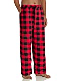 Alimens & Gentle Men's Heavyweight Flannel Plaid Pajama Pants Adjustable Waistband Lounge Sleep Pants -Color: Adjustable-Red&Black, Size: 3X-Large