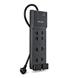 Belkin 8-Outlet Home And Office Surge Protector, Telephone Line And Flat AC Plug, Power Strip, 12ft Cord , Black