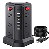 Power Strip with USB Ports SMALLRT 12 Outlet 16.4FT Surge Protector Power Strip Tower 5 USB Ports Extension Cord Charging Station Outlet Overload Protection for Home, Office, Travel, Smartphone