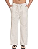 COOFANDY Men Linen Yoga Beach Cool Long Pants Stretchy Drawstring Waist Trousers,Straight