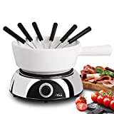 Artestia Electric Fondue Set, Electric Ceramic Fondue Set for Cheese & Chocolate, Electric Caquelon Cheese Fondue Set Serve 6 Persons (Glossy Base & White Matt Ceramic Pot)