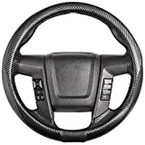 SEG Direct Car Steering Wheel Cover Large-Size for F150 F250 F350 Ram 4Runner Tacoma Tundra Range Rover with 15 1/2"-16" Outer Diameter Leather with Carbon Fiber Pattern Black