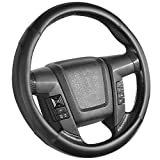 SEG Direct Car Steering Wheel Cover Large-Size for F150 F250 F350 Ram 4Runner Tacoma Tundra Range Rover Model S X with 15 1/2 inches-16 inches Outer Diameter, Black Microfiber Leather