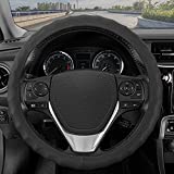 BDK Genuine Black Leather Steering Wheel Cover for Car, Large (15.5" - 16.5") – Ergonomic Comfort Grip for Men & Women, Universal Fit Car Steering Wheel Cover for Vehicles with Large Steering Wheels