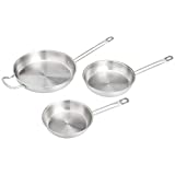 AmazonCommercial 3-Piece Stainless Steel Aluminum-Clad Fry Pan Set with 8", 9 1/2", and 12" Pan