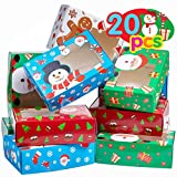 Joy Bang Christmas Cookie Boxes 20PCS Christmas Cookie Gift Boxes with Window Holiday Candy Treat Box Christmas Cookie Boxes Containers for Gift Giving Reindeer Santa Snowman gingerbread Man Cookie Boxes