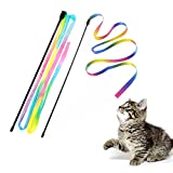 Interactive Cat Rainbow Wand Toys, Interactive Cat Teaser Wand String, Colorful Ribbon Charmer for Kittens - 2 PCS