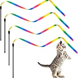 4 Pieces Rainbow Cat Wand String Interactive Cat Wand Cat Stick Toy Cat Ribbon Charmer for Cat Training Exerciser