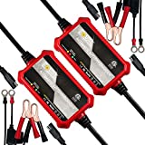 [2-Pack] FOVAL 1000mA Battery Charger, 12V Automatic Smart Charger Battery Maintainer Trickle Charger for Motorcycle, ATVs, RVs, Boats and More