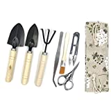 Bonsai Tool Kit, Bonsai Tree Kit Succulent Gardening Tools Set of 8 pcs Includes Pruning Shears, Mini Rake, Fold Scissors and More