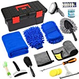ANJIME 23Pcs Car Wash Cleaning Tools Kit, Car Detailing Set with Tool Box, Complete Exterior & Interior Car Accessories Cleaner Kit, Microfiber Cleaning Cloth, Wash Mitt, Cleaning Gel, Duster