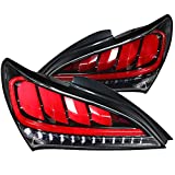 Spec-D Tuning Jet Black Housing Clear Lens Red Sequential LED Bar Tail Lights Compatible with Hyundai Genesis Coupe 2Dr 2010-2016 L+R Pair Taillight Assembly