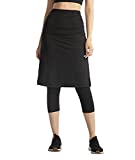 Cityoung Womens High Waist Long Skirted Capri Pants Hidden Pocket Workout Active Modest Skirt Leggings XL bk Black