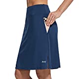 BALEAF Women's 20" Knee Length Skorts Skirts Athletic Modest Long Golf Casual Skirt Zipper Pocket UV Protection Navy L