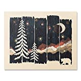 Starry Night Sky Decor Arts Print For Wall - Beautiful Outdoor Wilderness Inspiration Picture of A Bear in the Forest Unframed Wanderlust Illustration 8 x 10 Inches Mountain Decor