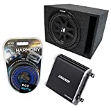 Kicker Bundle Compatible with Universal Vehicle 43C124-N Single 12" 150W Loaded Sub Box Enclosure with HA-A400.1 Mono Amplifier
