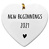 New Beginnings 2021, New Home, New House Keepsake, Home Ornament, Ceramic Keepsake, 3 inch Flat Heart Ceramic with Gift Box