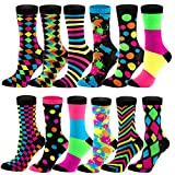 12 Pack Women's Socks Colorful Funky Paint Splash Patterned Crew Socks Funky Paintspalsh & Colorblocks for Christmas, Holiday or Birthday Gift