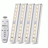 LDOPTO Under Cabinet Lights Wireless with Remote Control Dimmable Battery Operated LED Closet Lights Stick-on Kitchen Lighting with Timer for Kitchen Shelf Hallway Stairs, Multiple Colors 4 Pack