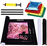 Puzzle Mat Roll Up Puzzle Storage Puzzle Saver 500,1000,1500,2000 Pieces Universal Felt Puzzle Mat Set with 4 Pcs Sorter Trays Non-Skid, Portable for Adults Kids Men Women Black