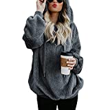 Womens Fuzzy Hoodies Oversized Pullover Hoodie for Women Zip Pocket Plush Blanket Sweatshir Dark Grey L