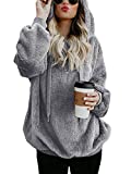 Century Star Womens Hoodies Fuzzy Hooded Sweatshirt Zipper Fleece Hoodie Pullover Sherpa Sweater Fluffy Coat Grey XX-Large