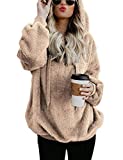 Women's Long Sleeve Hooded Fleece Sweatshirt Warm Fuzzy Zip Up Hoodie with Pockets Khaki M