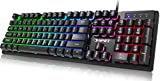 NPET K10 Gaming Keyboard USB Wired Floating Keyboard, Quiet Ergonomic Water-Resistant Mechanical Feeling Keyboard, Ultra-Slim Rainbow LED Backlit Keyboard for Desktop, Computer, PC