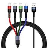 Multi Charging Cable USAMS 2Pack 4FT 4 in 1 Nylon Braided Multiple USB Fast Charging Cord Adapter Type C Micro USB Port Connectors Compatible Cell Phones Tablets and More