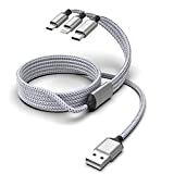Multi 3 in 1 Universal USB Charging Cable,3M/10FT Nylon Braided Charging Cord Adapter with Lightning+Type-C+Micro USB Port Connectors for Android/iPhone/Apple/iOS/Samsung/Pad Pro/XiaoMi/Huawei(Gray)