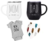Pregnancy Gift Est 2022 - New Mommy and Daddy Est 2022 ENGRAVED 11 oz Mug Set with "New To The Crew" Romper (0-3 Months) - Top Mom and Dad Gift Set for New and Expecting Parents to Be - Baby Shower