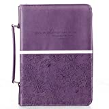 Purple Fashion Bible Cover for Women For I Know the Plans I Have For You Jeremiah 29:11 Floral Embossed Bible Case/Book Cover w/Zipper, Faux Leather, Large