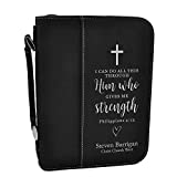 Custom Bible Cover - Philippian 4:13 - Black Bible Cover with Silver Engraving